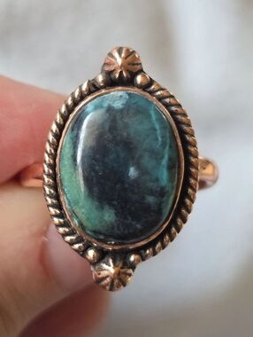 Chrysocolla Cabochon Ring  In Copper, Southwestern